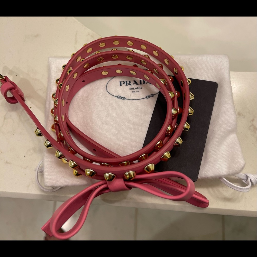 PRADA PINK SAFFIANO STUDDED BOW BELT -  LIKE BRAND NEW!!!